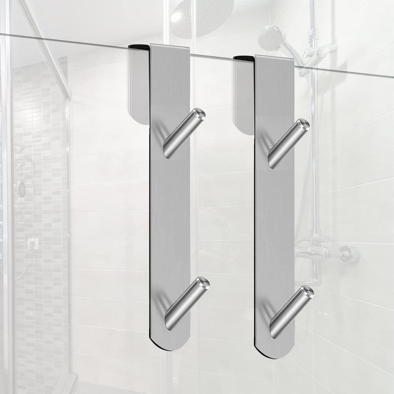 Bukela Shower Door Hooks Extended Over Door Hanger Bathroom Accessoriesfor Bathroom Frameless Glass Shower Door, No Slip Stainless Steel Towel Hooks, Heavy Duty Rack Hooks for Robe (Silver) - Image 1